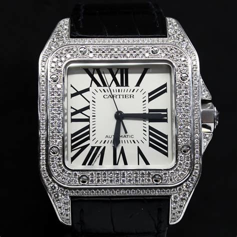 cartier santos 100 grey|cartier santos 100 diamond bezel.